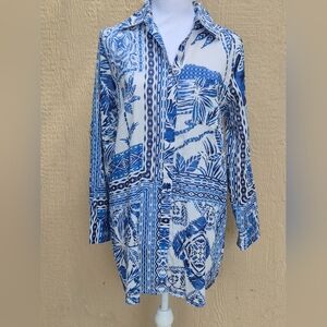 NWT TRUE DESTINATION Tropical Palm Leaf Shirt Cover Up Women's Size XS